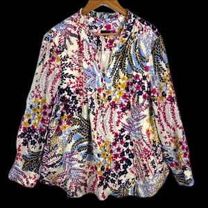 Talbots Women's 100% Cotton Long Sleeve Peasant Blouse Sz 2X Tunic Lightweight